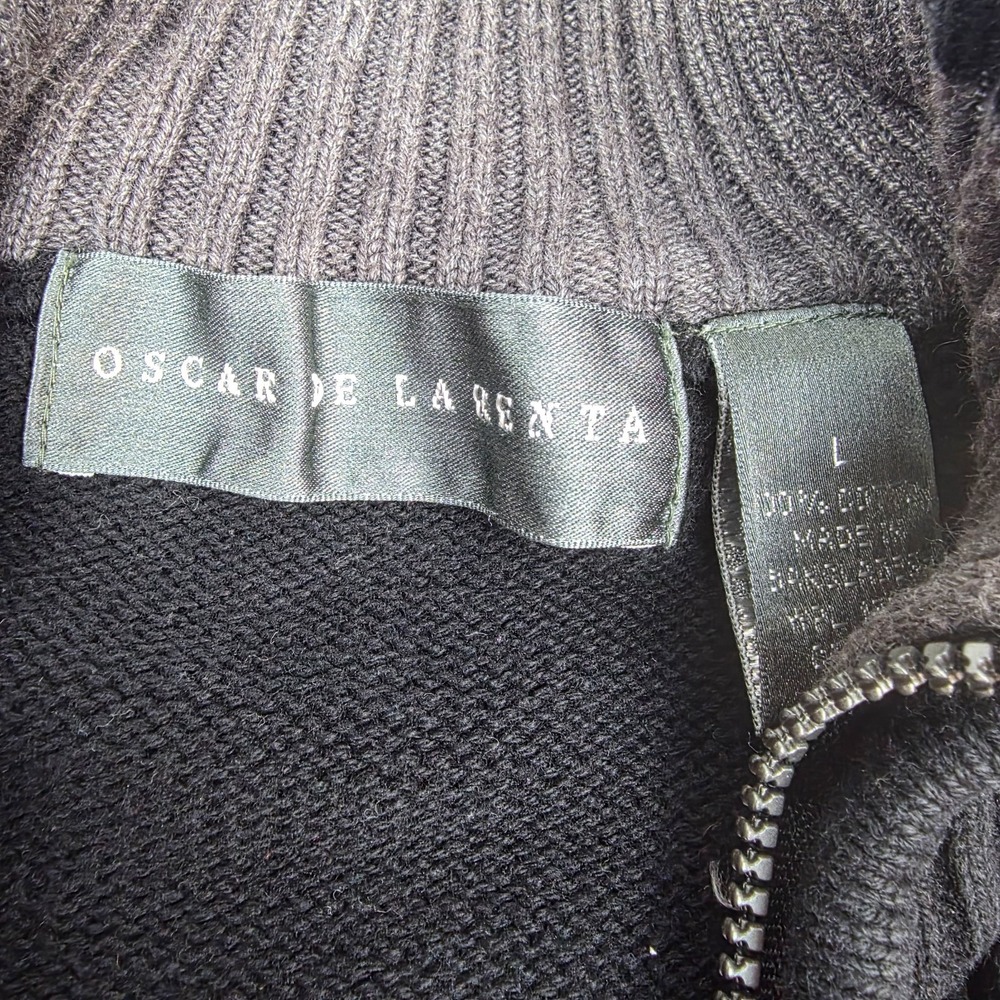 Oscar De La Renta Cotton Dark Quarter Zip Cozy Long Sleeve Sweater Men's L - Picture 3 of 3
